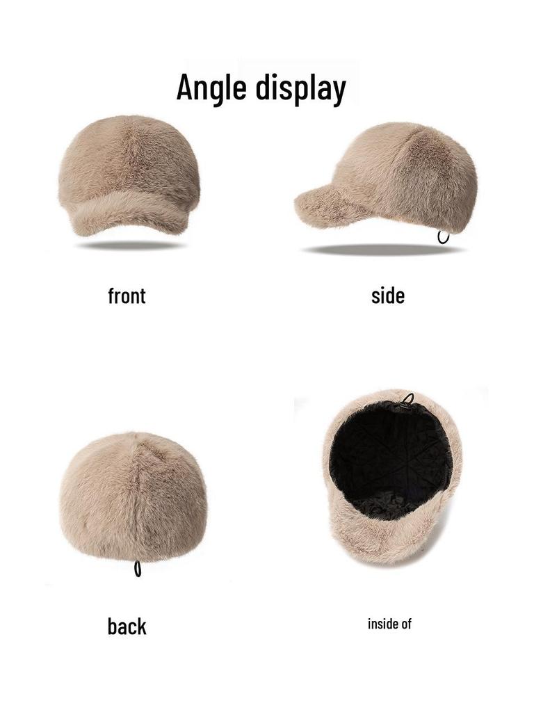 Winter Faux Mink Korean Baseball Cap for Women - Thick Warm Duckbill Hat