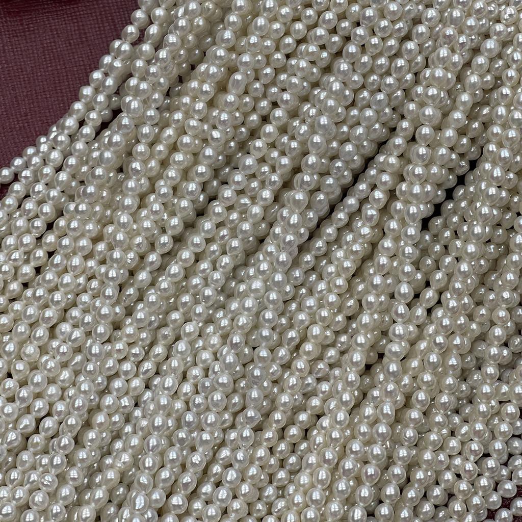 36cm Natural White Rice Freshwater Pearls Strand 3-4mm Small Baroque Loose Beads for Handmade Jewelry