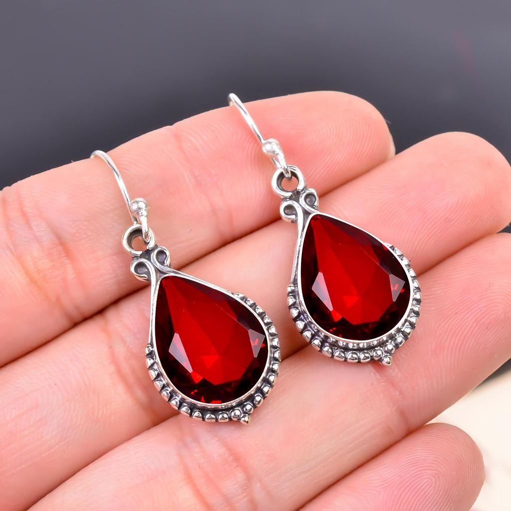 Garnet Drop Earring 925 Sterling Silver Jewelry Best Gift For Her