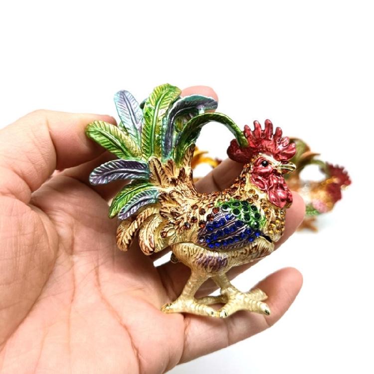 Premium Alloy Rooster Figurine Box With Enamel Finish For Safekeeping Valuables And Gifts Jewelry Organiser