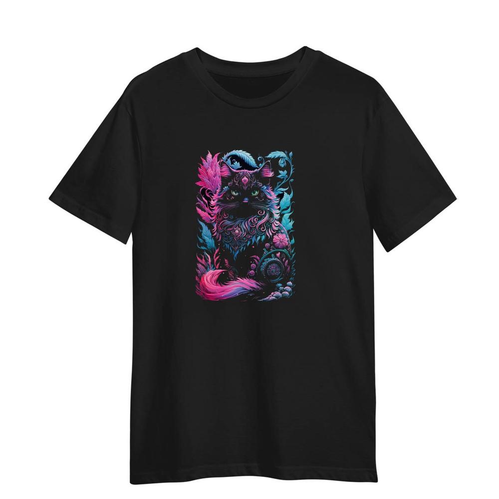 Mystical Cat Illustration Sassy Cat Magic Black TShirt L