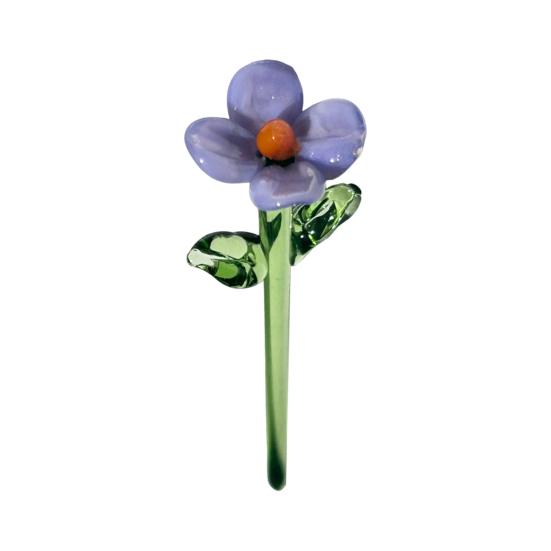 Hand Blown Mini Glass Flower Figurine Collectible Miniature Faux Crystal Flower Ornaments for Mothers Day Birthday Table Centerpiece DIY Craft
