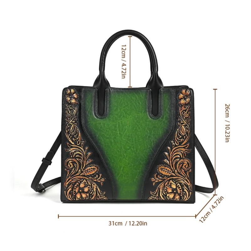 Johnature Genuine Leather Women's Handbag Retro Embossed Large Capacity Shoulder Crossbody Bags