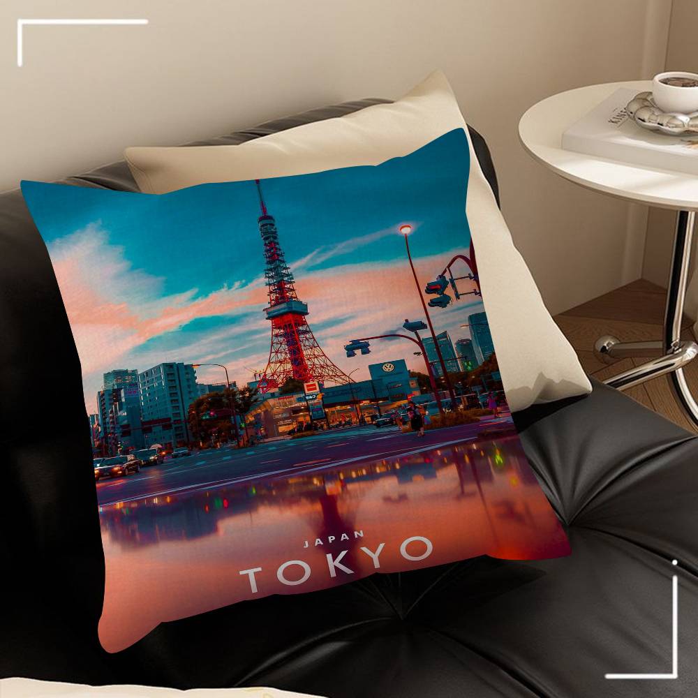 Vintage Japan Tokyo Japanese City Landscape Canvas Cushion Cover Pillow Cover Decor Pillowcase Printed Cushion Case For Couch