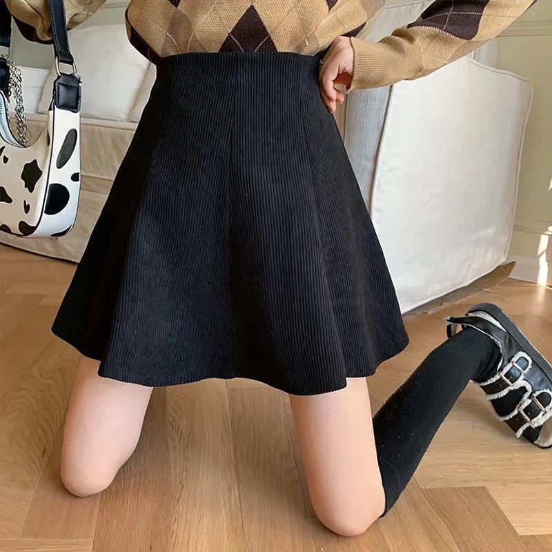 Corduroy High-Waisted A-Line Flared Skirt