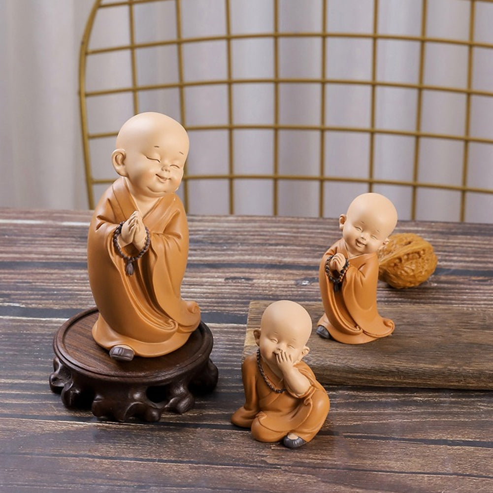 Car Small Monk Buddhist Statues Ornaments Resin Buddha Figurine Sculpture Handmade Miniatures Room Decoration Crafts Gifts