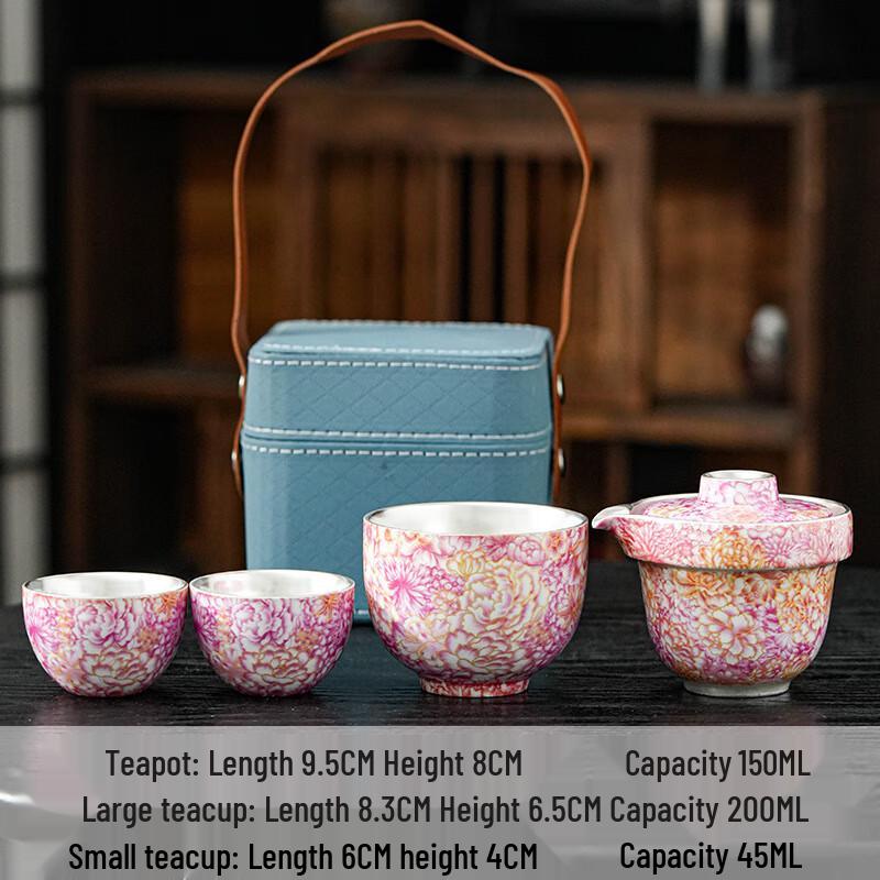 Chá Xún Gilded Silver Travel Tea Set - Pink Floral