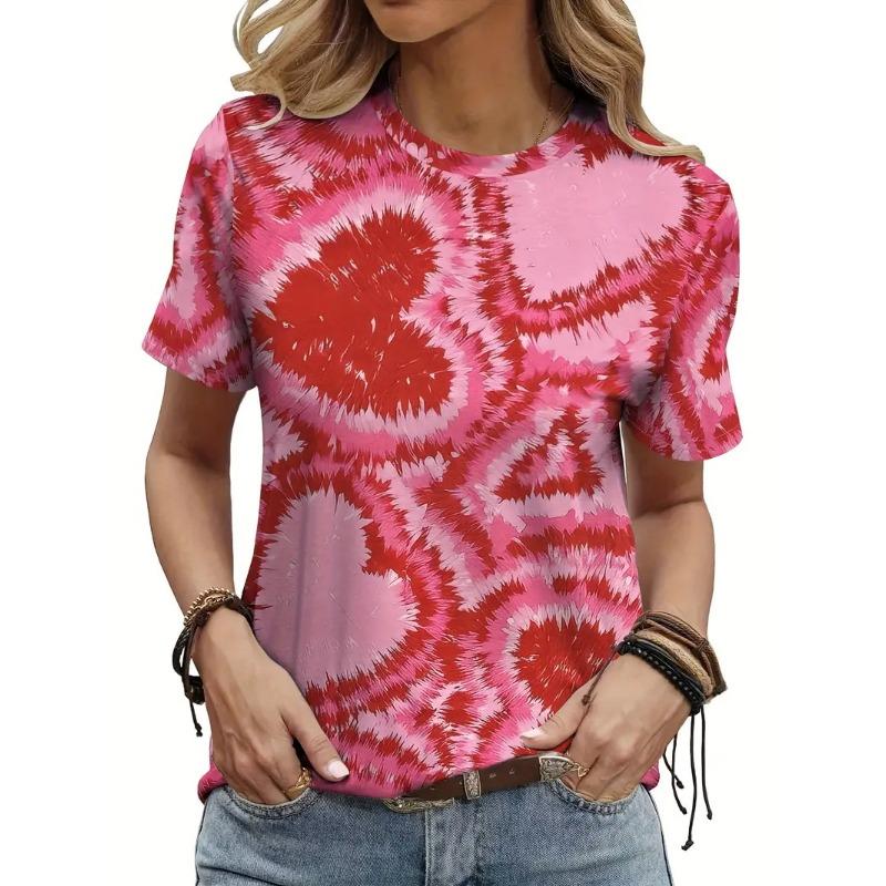Women's Valentine's Day T-Shirt New in Crew Neck Short Sleeve with Love & Heart Print T Shirts for Women Gift for Girlfriend