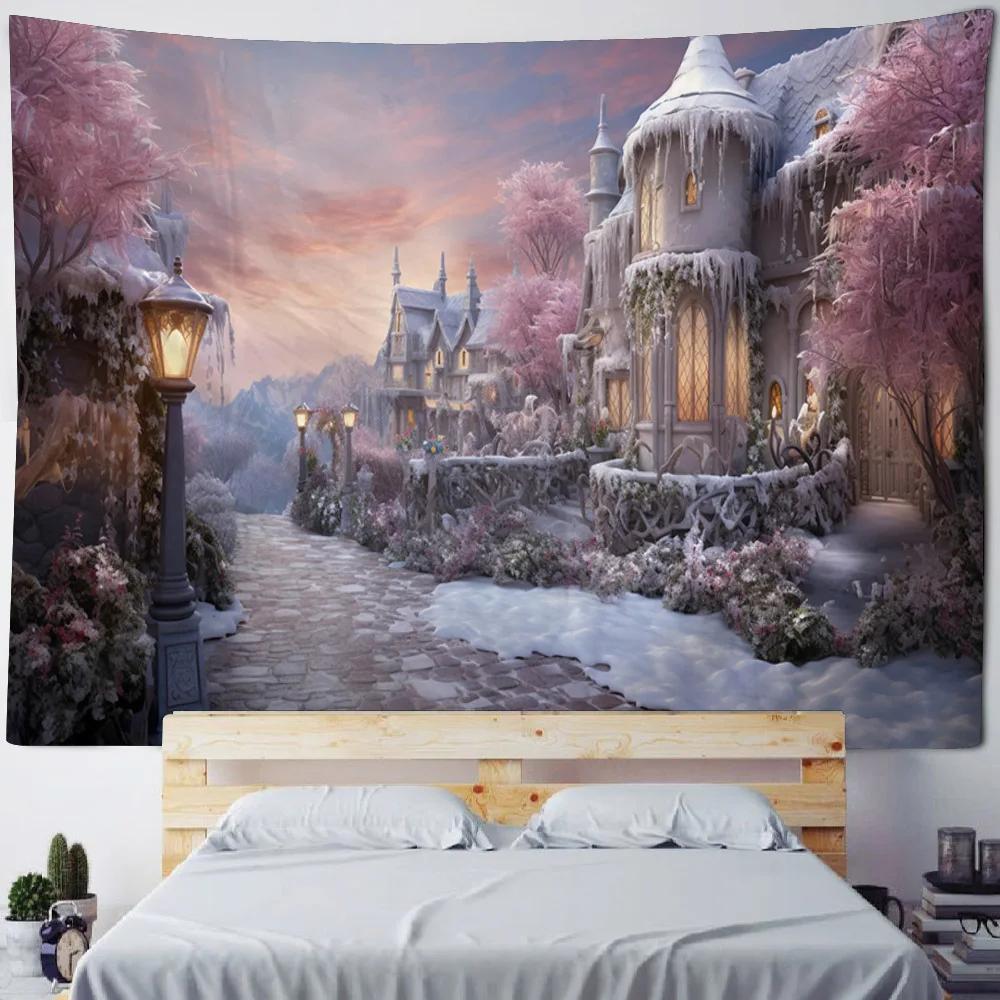 Landscape Oil Painting Tapestry Forest, Peacock, Castle, Dreamy Wall Hanging Cloth, Starry Sky Sunrise, Home Art Decoration