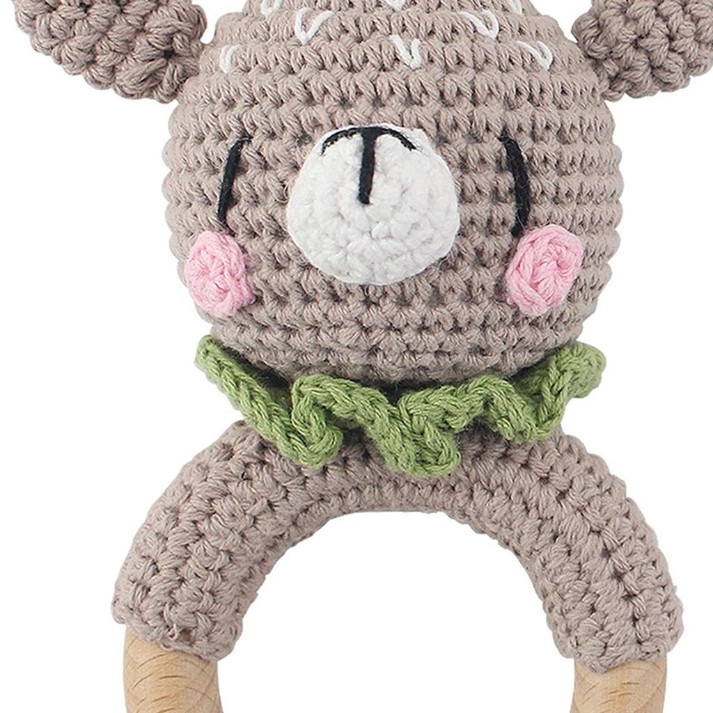 Montessori Babyrassel aus Holz, Lernspielzeug, Feinmotorik-Lern-Geschenk, Baby-Greifspielzeug, gehäkelte Babyrassel, Holzrassel