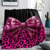 1Pc Pink&Black Bow Print Flannel Blanket, High quality Comfortable for All Seasons, Home Decor, Warmth and Comfort, Perfect for Christmas Gifts W28