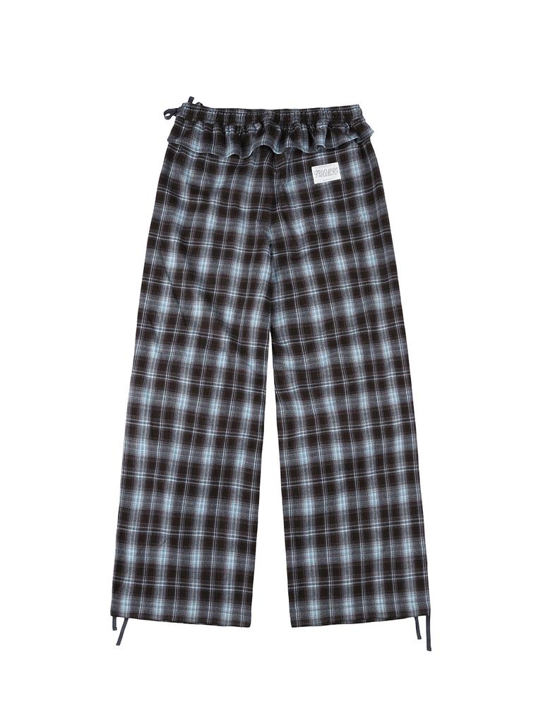 Tuomio Frill Layered Check Pants [Blue]