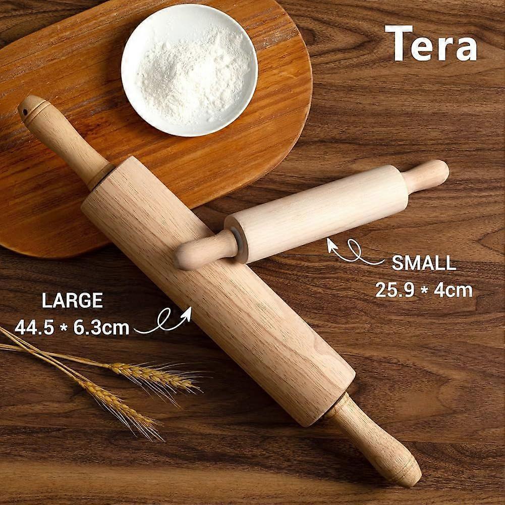Classic Wood Rolling Pin Rubber Wood Dough Roller with Handles for Baking Pasta