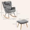 Rocking Chair With Footstool Soft Fleece Cover Wooden Legs Cushion High Backrest Rocking Armchair Dark Gray