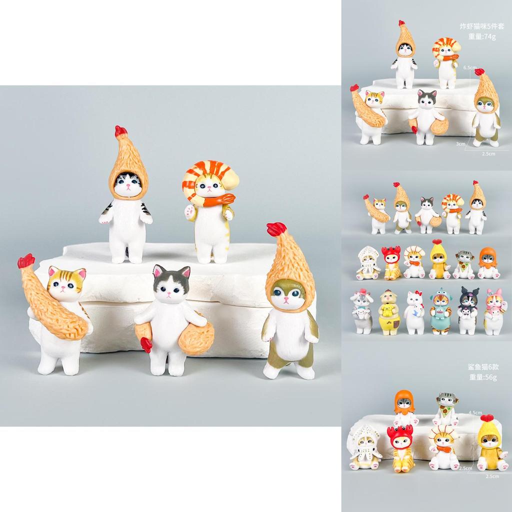 Mofusand Cute Cat Fried Shrimp Seafood Series Model Set Desktop Ornament For Collectors And Gift Enthusiasts