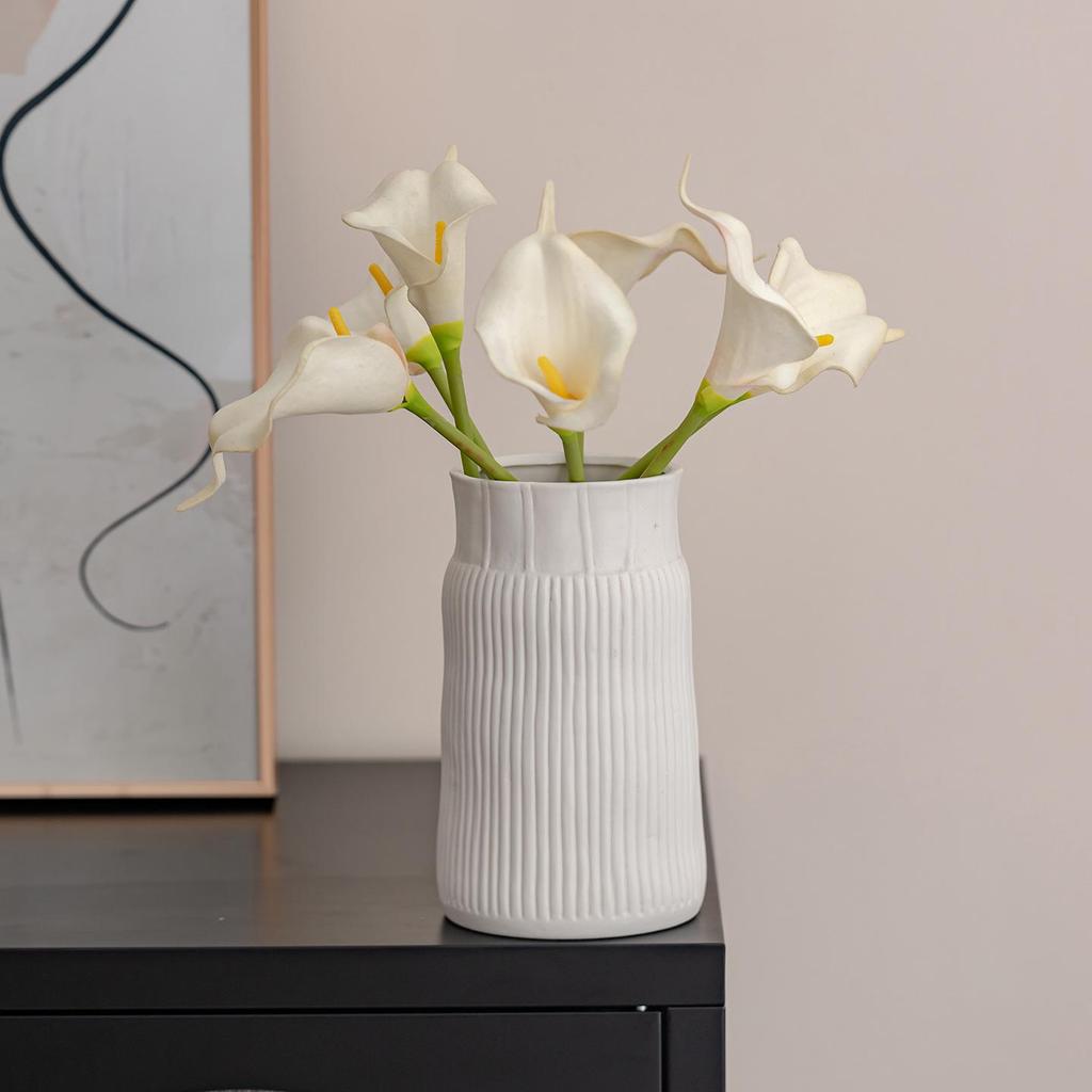 European Frosted Vertical Stripe Ceramic Vase Set for Home Decoration