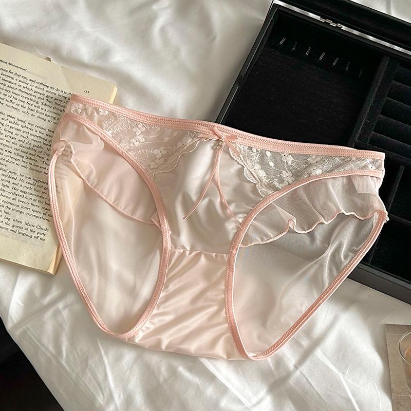 

Женское кружевное сексуальное дышащее шелковое нижнее белье из хлопка с внутренней промежностью и средней талией XL розовый