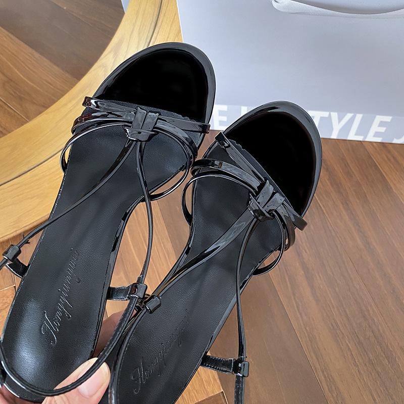 

French cross one-word thin strap sandals women s 2025 new summer sexy royal sister versatile temperament black high heels 34