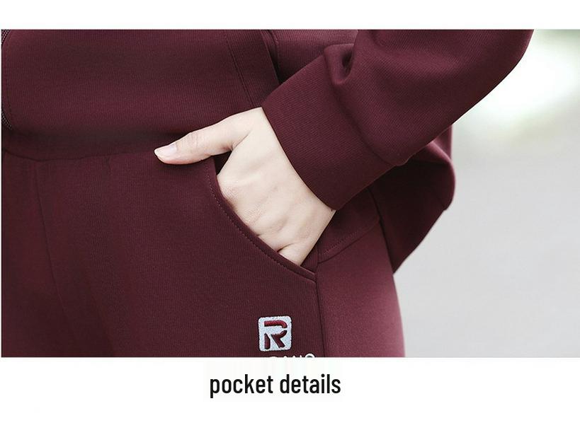 2026 Stylish Casual Sportswear Set for Middle-Aged & Elderly Women: Spring, Autumn & Winter Two-Piece Hoodie Ensemble