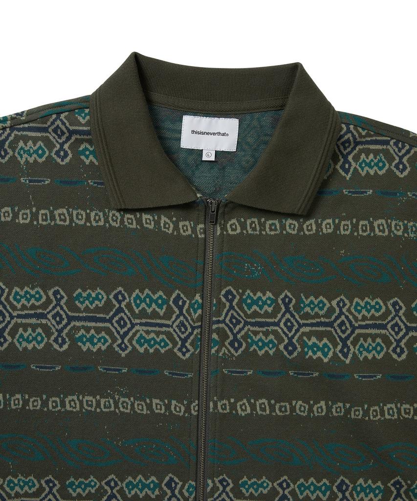 THISISNEVERTHAT Jungle Jacquard Zip Up Top Olive