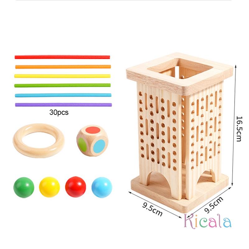 Montessori Game Wooden Board Game Wooden Stick Tower Toy Dice Development Stick Counting Math Educational Board Game for Kids