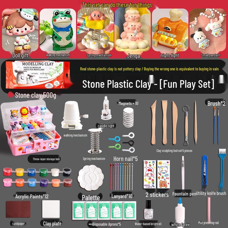 Stone Plastic Clay DIY Set: No-Bake, Malleable Light Clay for Handmade Sculptures