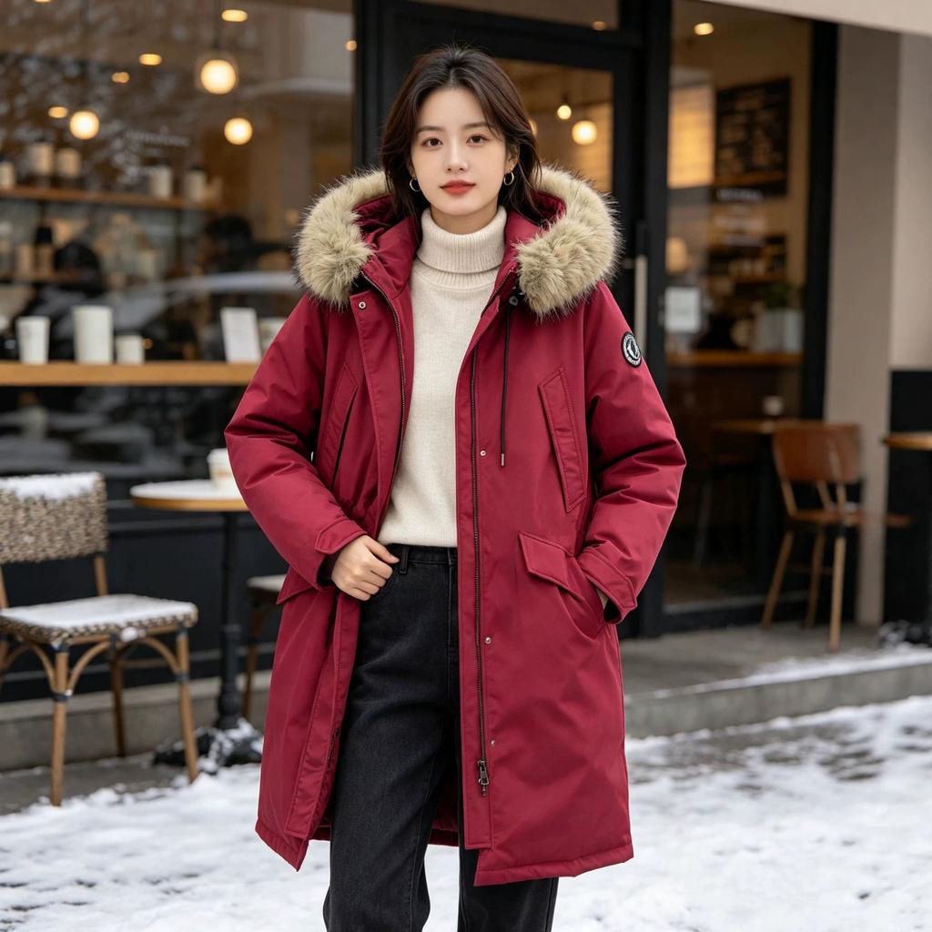 Autumn and winter new long knee thickened hooded fashion casual, cotton clothes warm rural coat tide