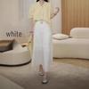Women's White High Waist Pleated Lace Patchwork Midi Skirt - Summer A-Line Swing
