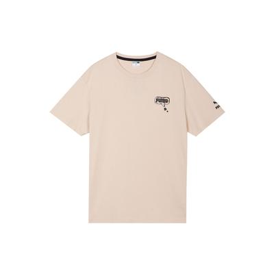 Awareness Logo Embroidered Print Sports Loose Round Neck Short Sleeve T-Shirt Men Tops Apricot 532034-68