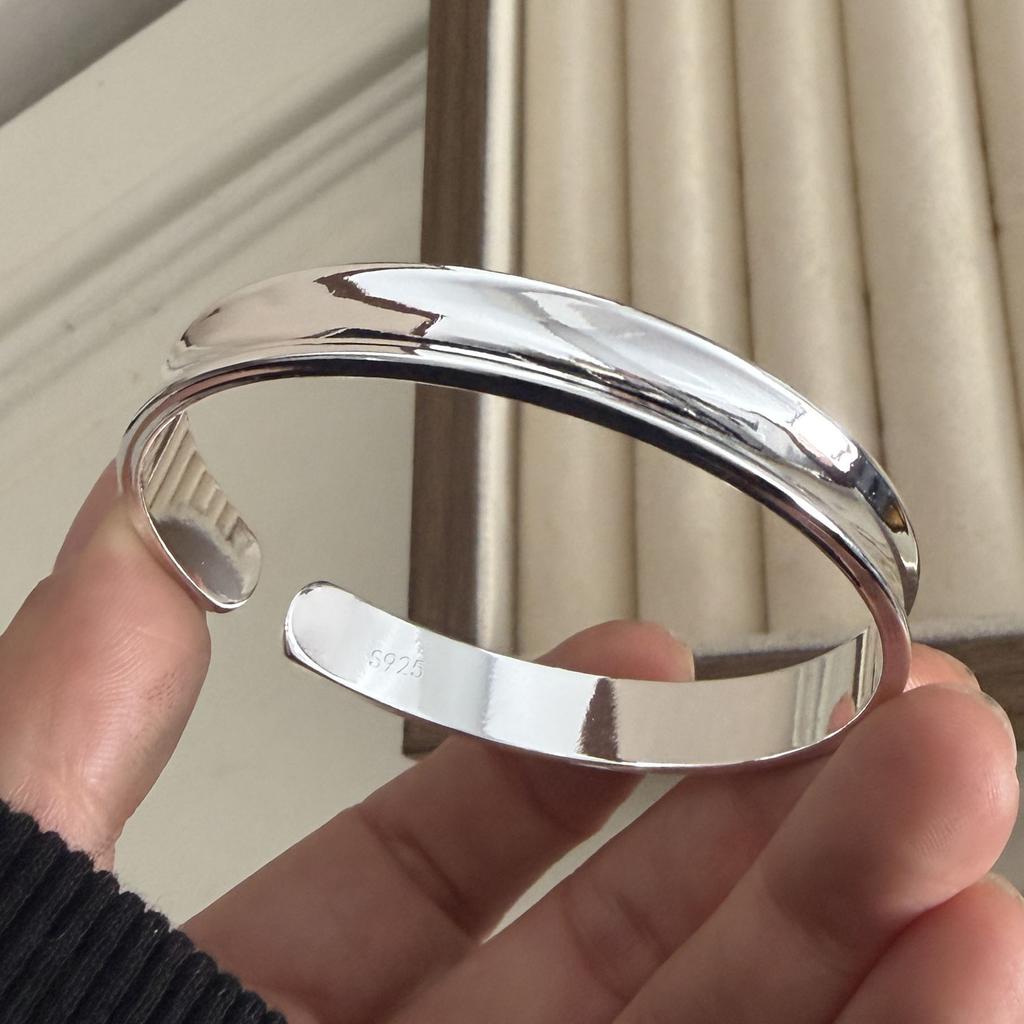 100% Solid 925 Sterling Silver Retro Bracelet for Women Men Vintage Handmade Narrow Simple Wave Bracelet Birthday Gift