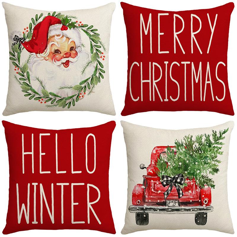 Christmas Series Sofa Pillow Cover Santa Claus Living Room Bedroom Bedside Cushion Cover Sofa Cover