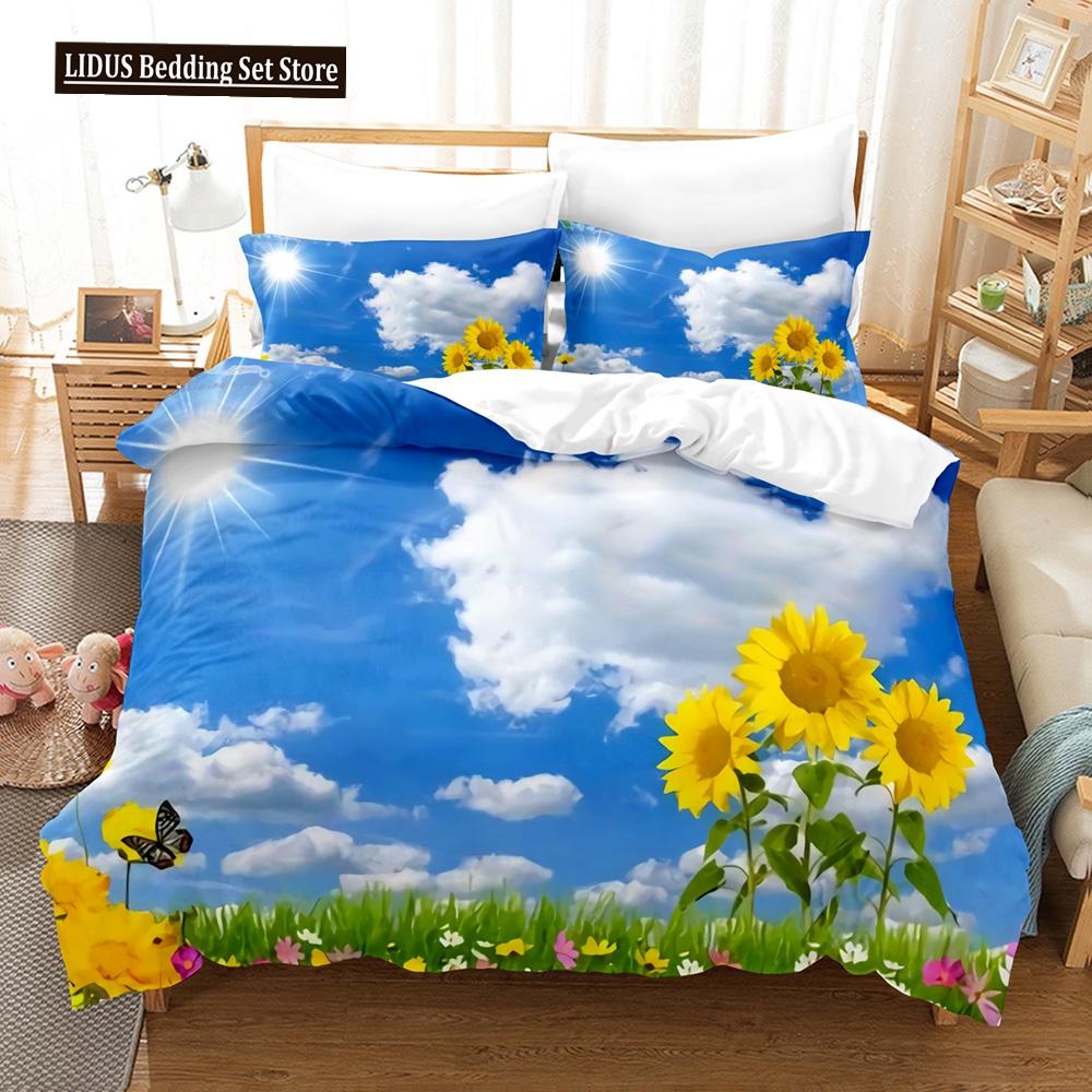 Flowers Bedding Set Colourful Flower Plant Duvet Cover Set King Queen Full Size For Kids Women Girls Polyester Comforter Cover