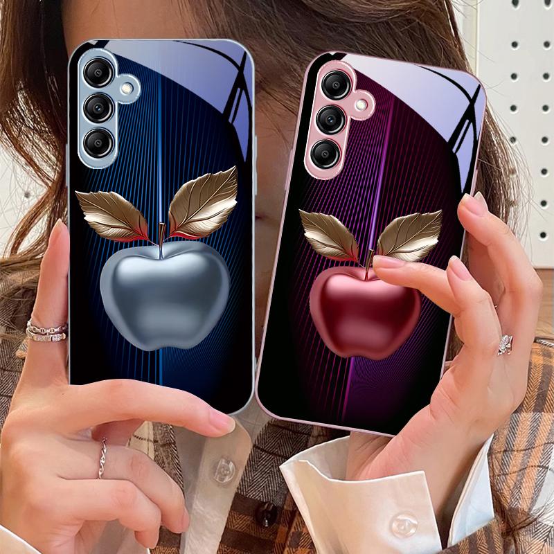 Stripe Gradient Apple Red For Samsung Galaxy A14 4G 20 30 52 20S 21S 22 32 33 34 42 50 51 53 54 70 71 72 73 5G Glass Phone Case