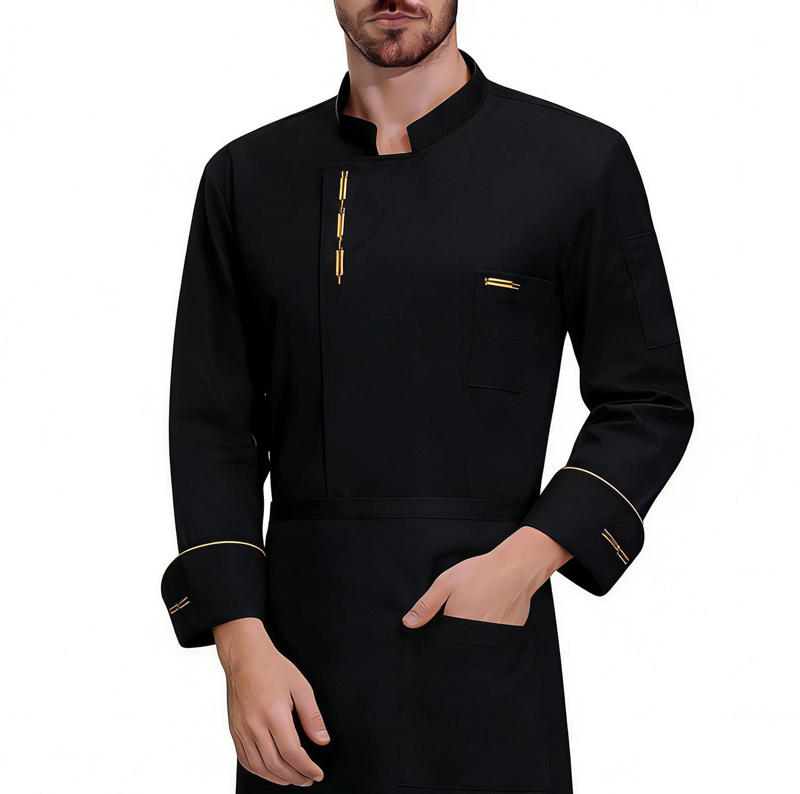 

Унисекс Кардиган - Пуговицы Длинный рукав Поварская форма L чёрный