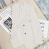 Women Double Breasted Blazer Long Sleeve Notched Lapel Solid Color Office Suit Jacket For Spring Autumn