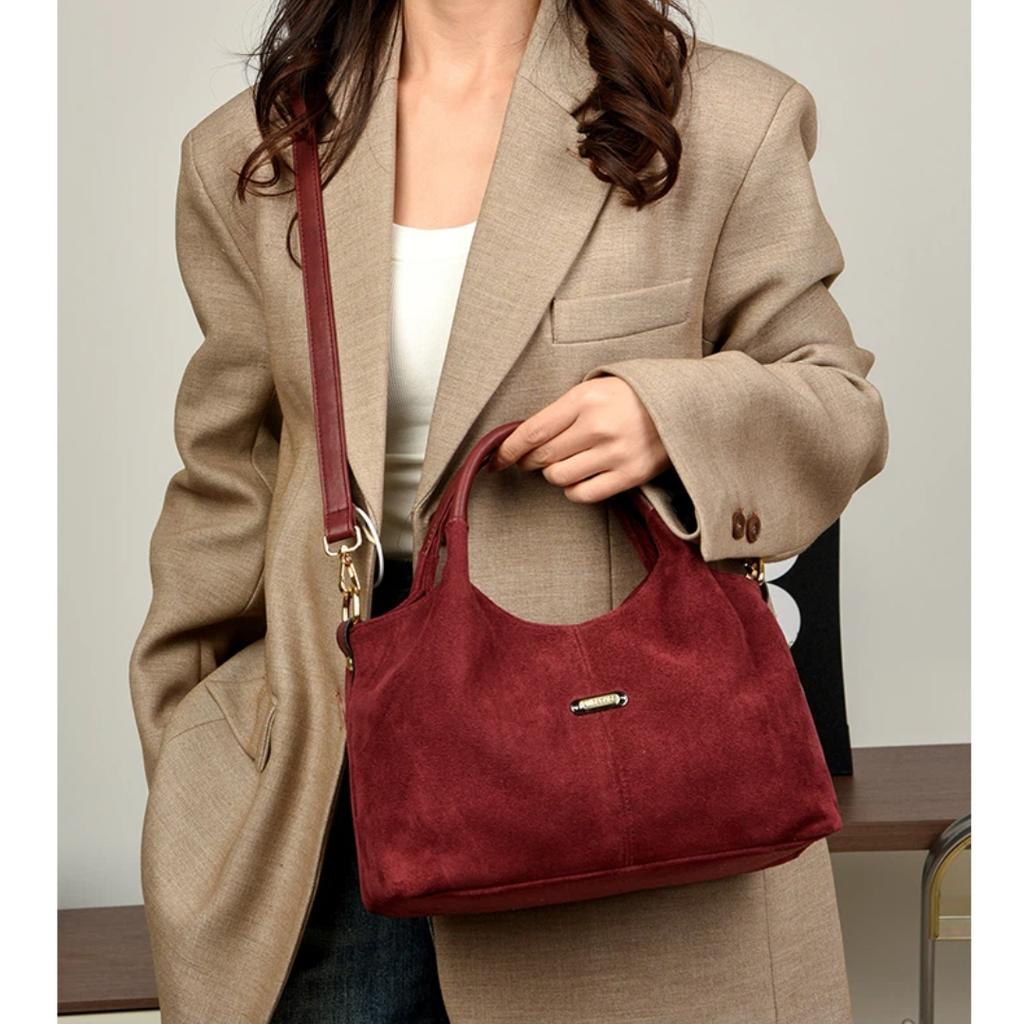 2025 New Large Capacity Suede Frosted Women's Handbag Retro Mom Bag Single Shoulder Crossbag Casual Simple Top-Handle Tote