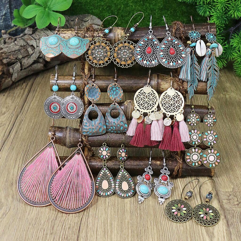 Women's Boho Colorful Earrings Combination Set Tassel/Shell/Turquoise Design Geometric Shape Big Water-drop Party Decors Gifts
