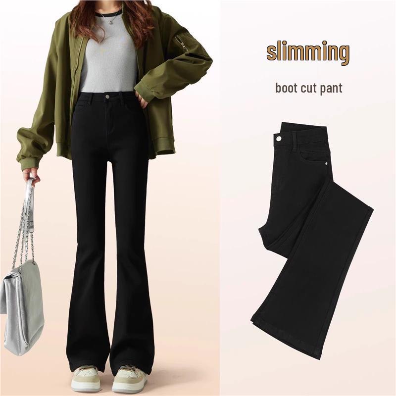 Women s 2025 Black High-Waist Velvet-Enhanced Flare Jeans XS