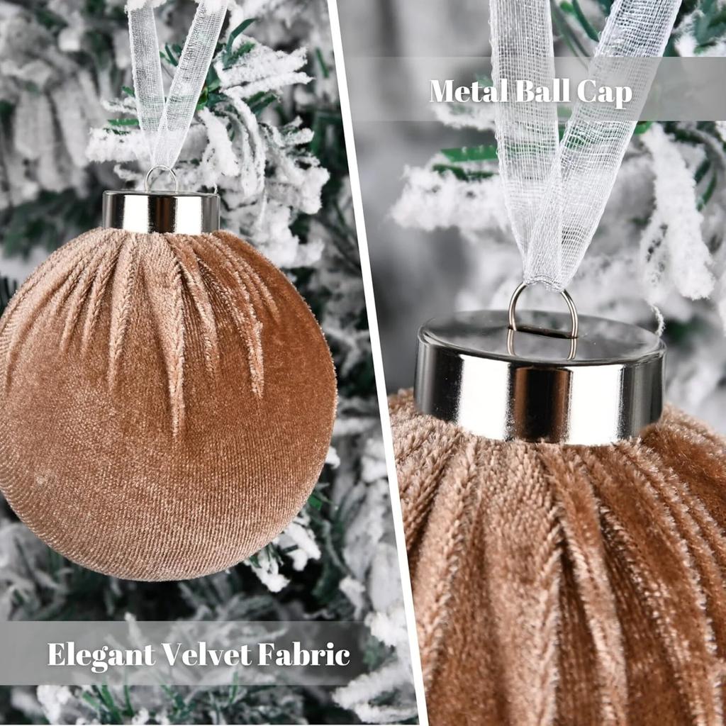 Brown Velvet Christmas Tree Ornaments - 15pcs Shatterproof Christmas Balls For Xmas Trees Decorations