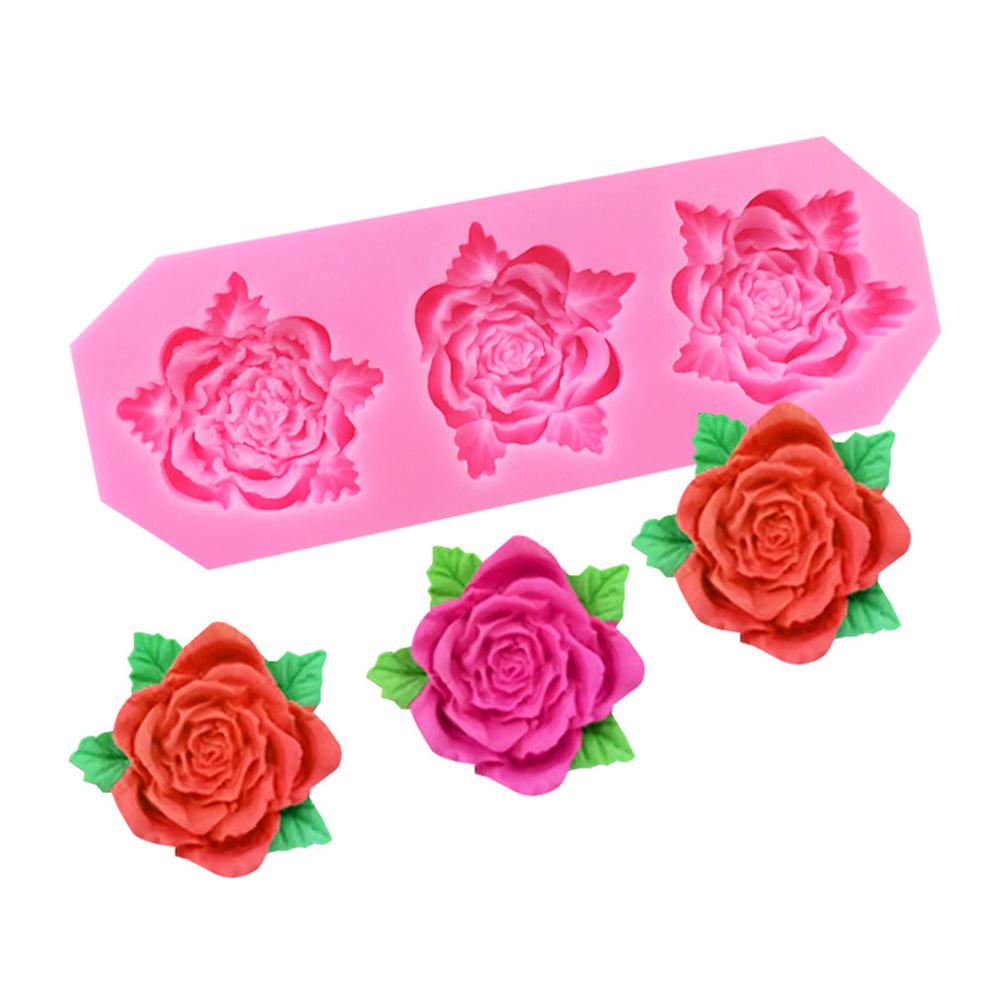 3-Kammer Silikonform Rose Blütenform DIY Schokolade Ton Basteln Form Kuchen Dekoration