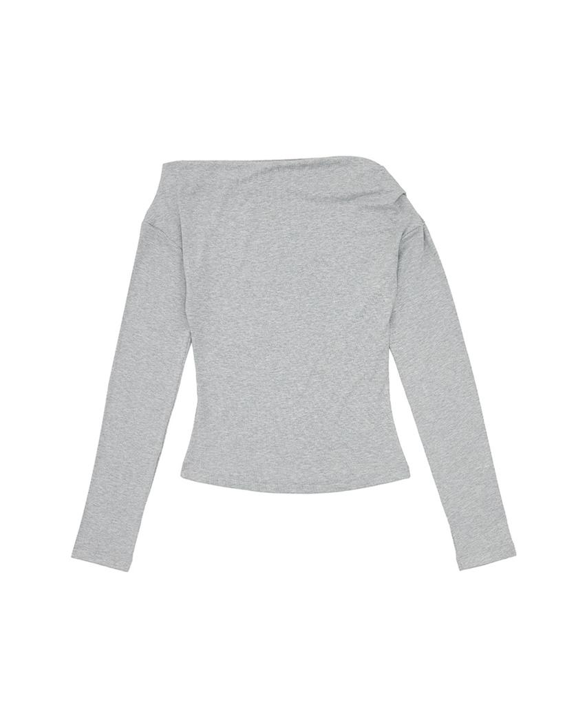 NO EXTRA TOUCH Off-Shoulder Drape Long Sleeve T-Shirt (Gray) / 26Spts004Gr