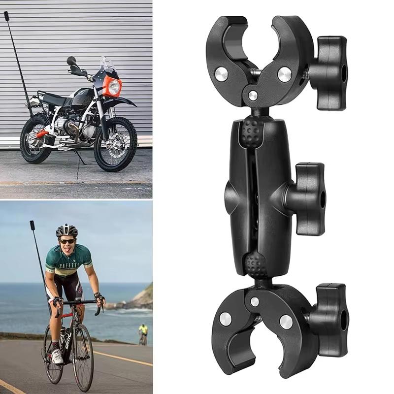 Motorcycle Bicycle Handlebar Double Clip Crab Clamp Bracket Camera Selfie Stick Monopod Mount Handlebar Stand For Insta360 GoPro