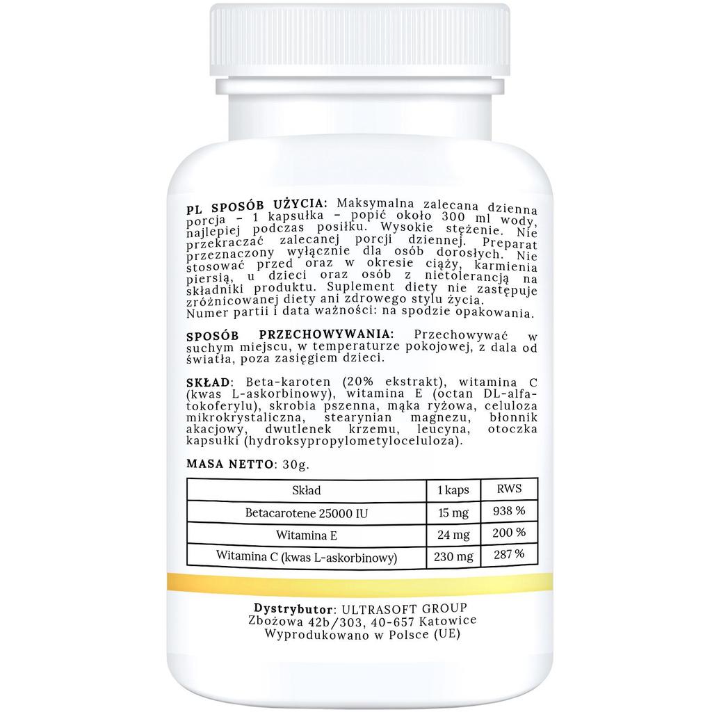300mg Beta-karoten 25000iu forte silné opálení zdravá pleť provitamin A+E+C