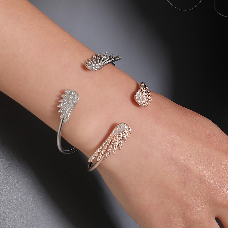 Creative Fashion Charm Angel Wings Zircon Bangles for Women Exquisite Wedding Bride Party Cuff Bracelet Jewelry Accessory Gift