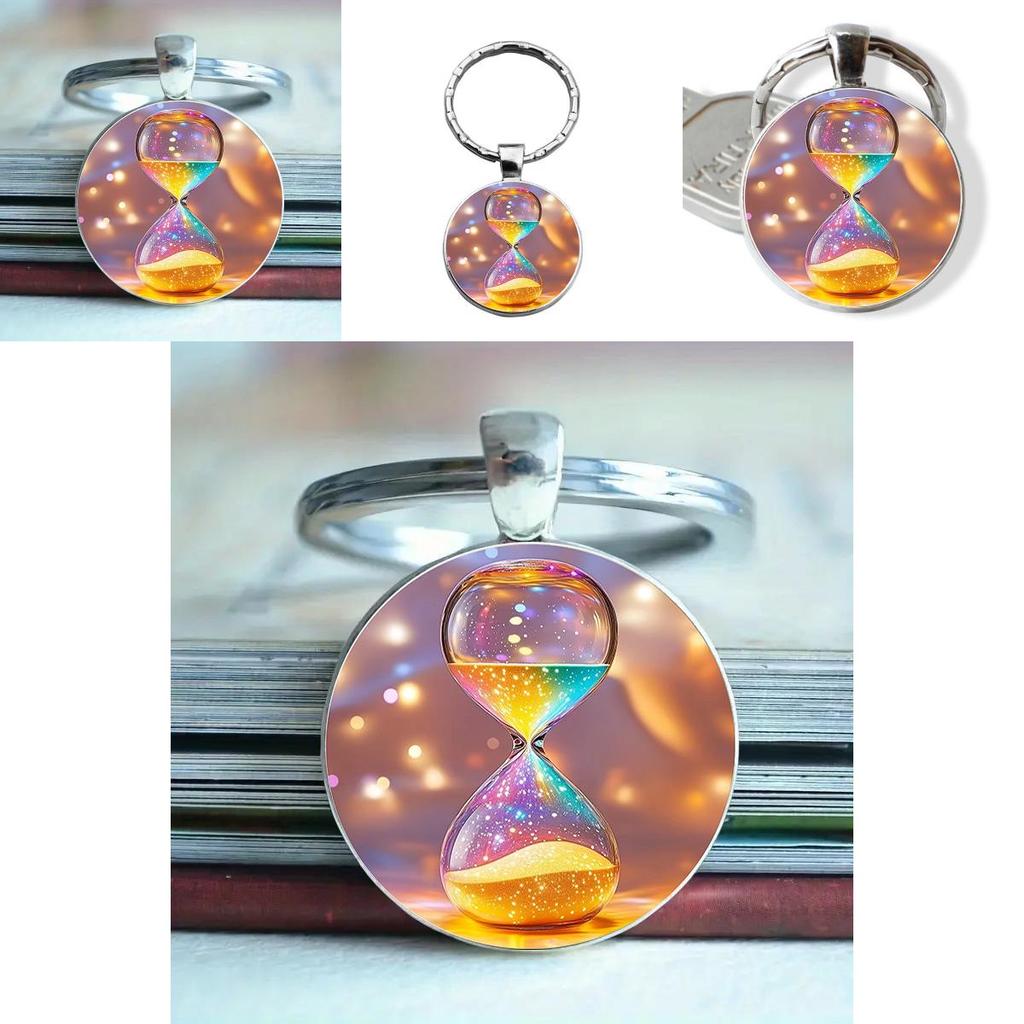 Eleganter bunter Sanduhr-Schlüsselanhänger mit Legierungsrahmen und niedlichem Stil für Geschenk und Accessoires