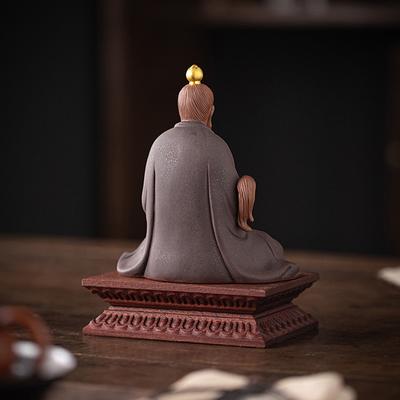 Ceramics Taishanglaojun Yuan Shi Tianzun Taoist Figure Statue ,Purple Sand Handmade Sculpture Home Room Office Feng Shui Statues