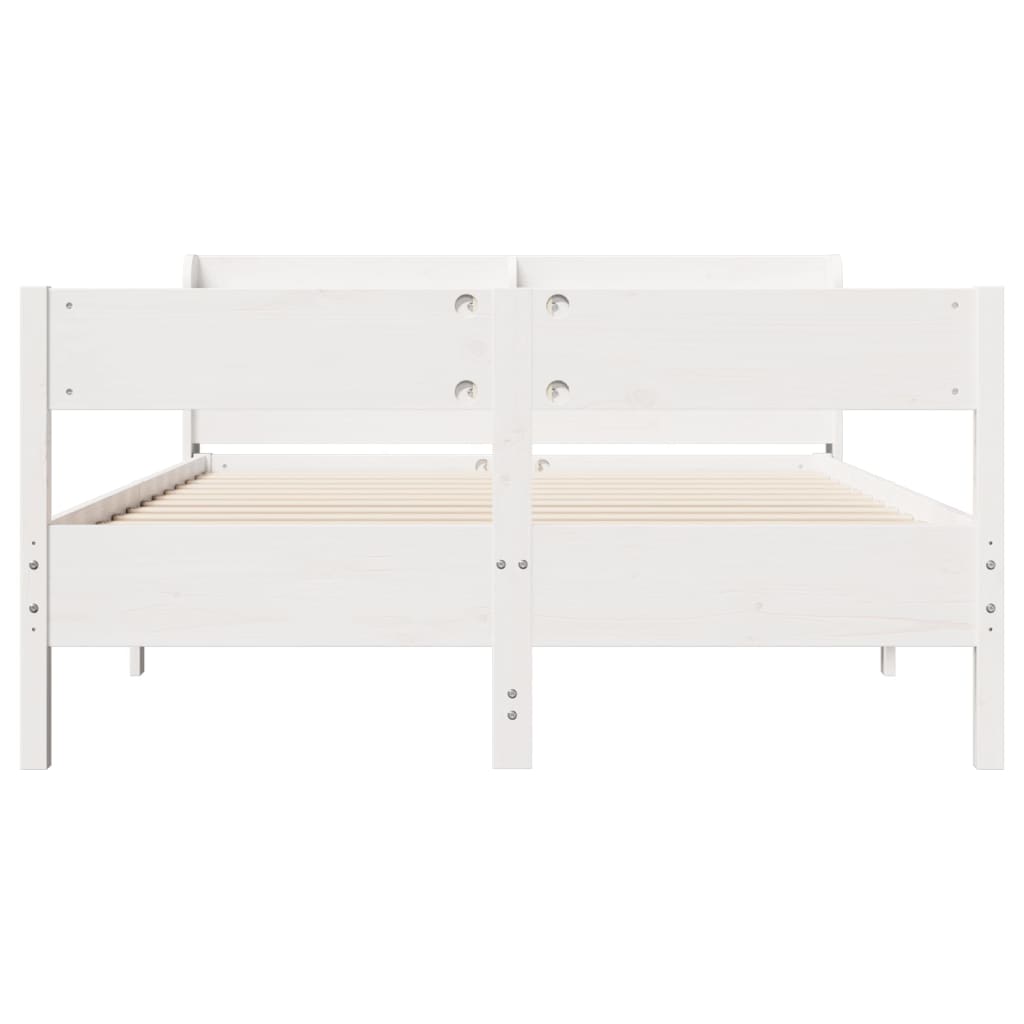 Vidaxl Bed Frame Without Mattress, White, 140X200 Cm, Solid Pine Wood