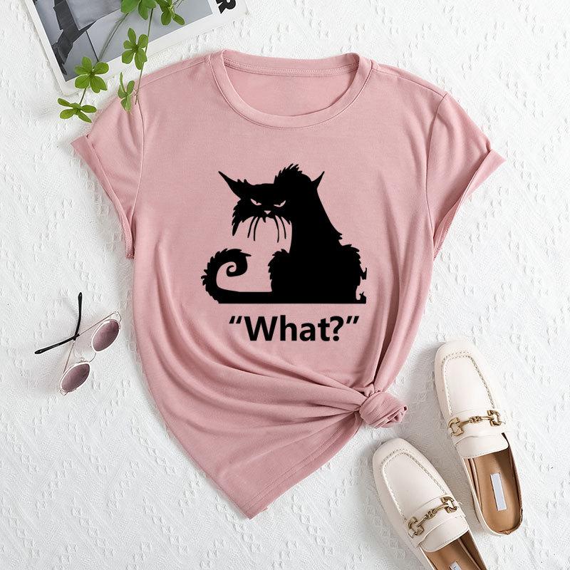 Summer Women's Cat Print Round Neck Loose Casual Pure Cotton Short Sleeved T-shirts Women's