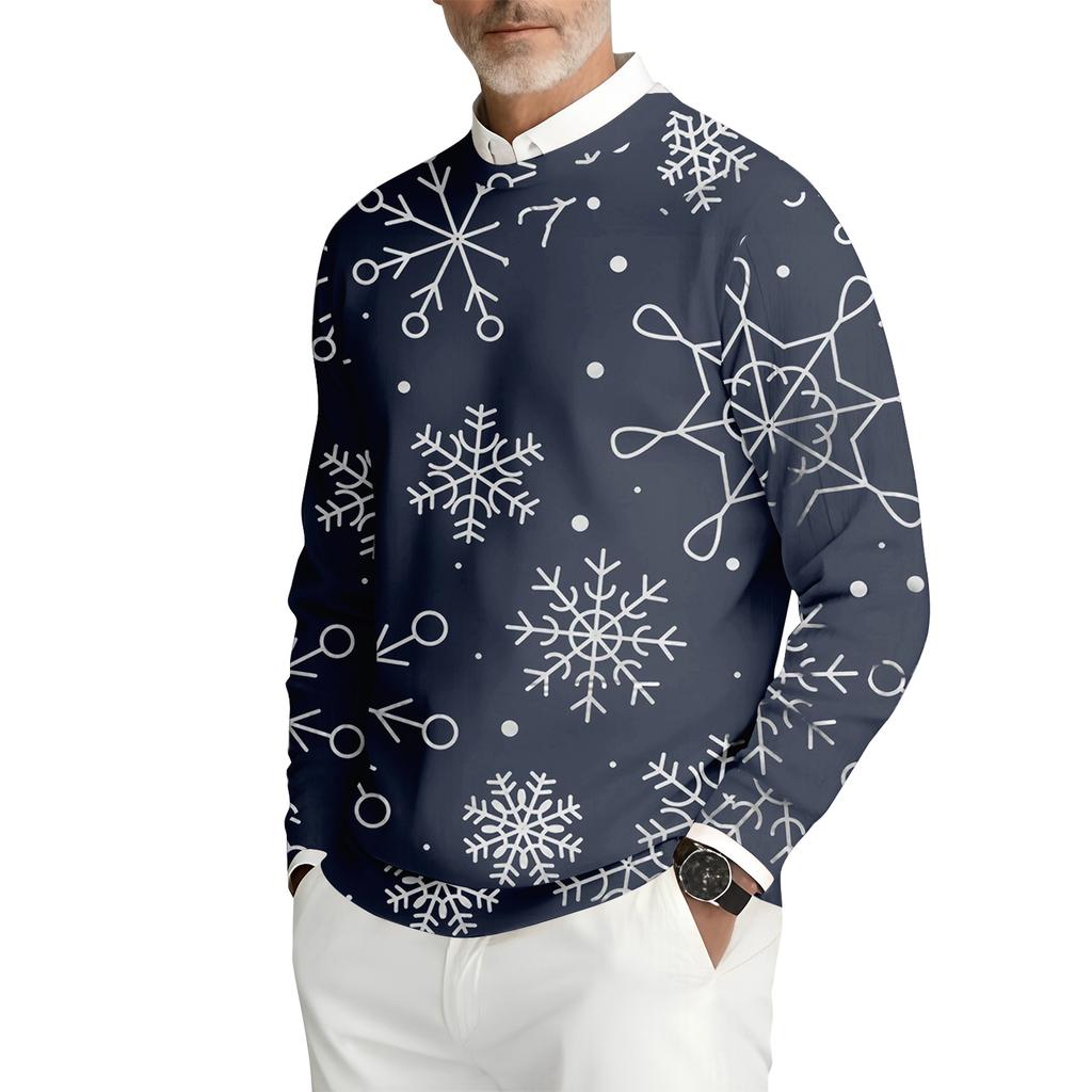 Herr Tryckt Rundhals Långärmad Ribbstickad Sweatshirt