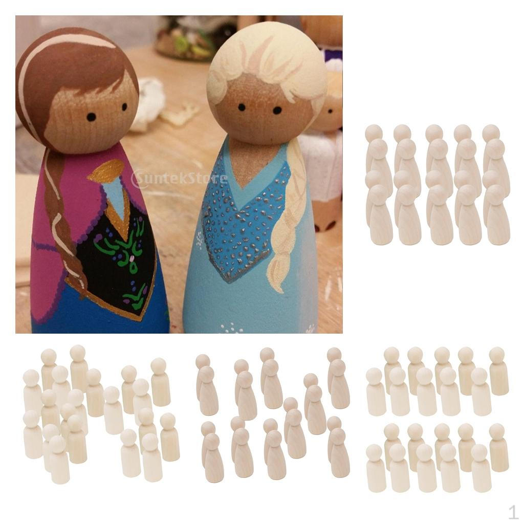 80x 43mm Kids Child Unfinished Wooden Peg Doll For DIY